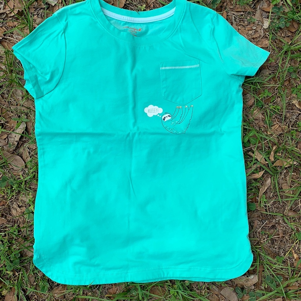 Cat and Jack Girls Teal Shirt with Sloth on Pocket